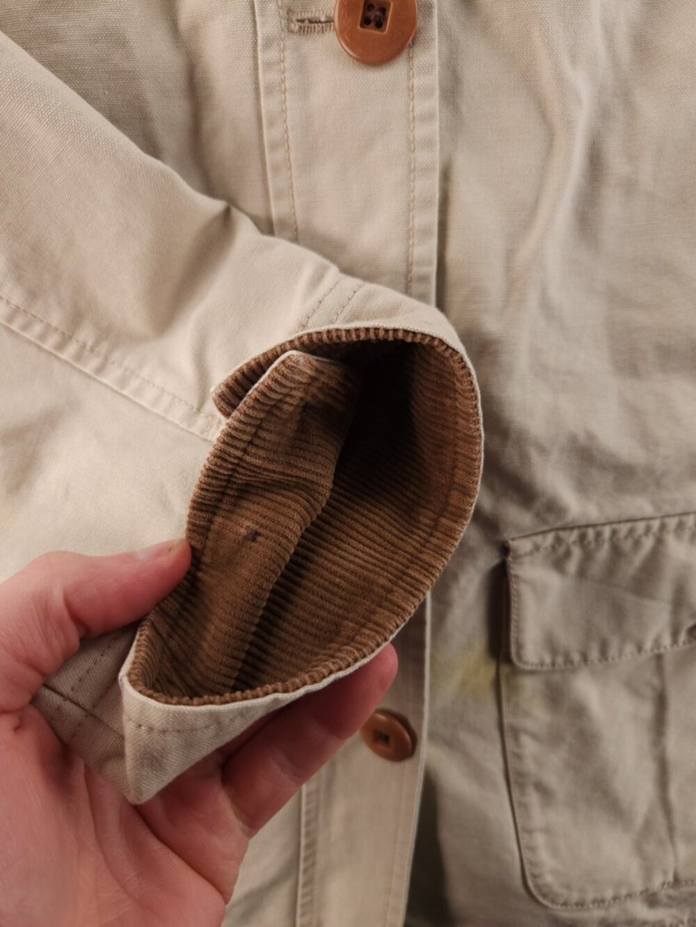 LL Bean Chore Coat Canvas Farm Ranch Barn Beige Small Petite Collared 267092 - Picture 4 of 16